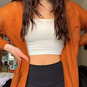 Mustard Orange Cardigan Sweater with Pockets